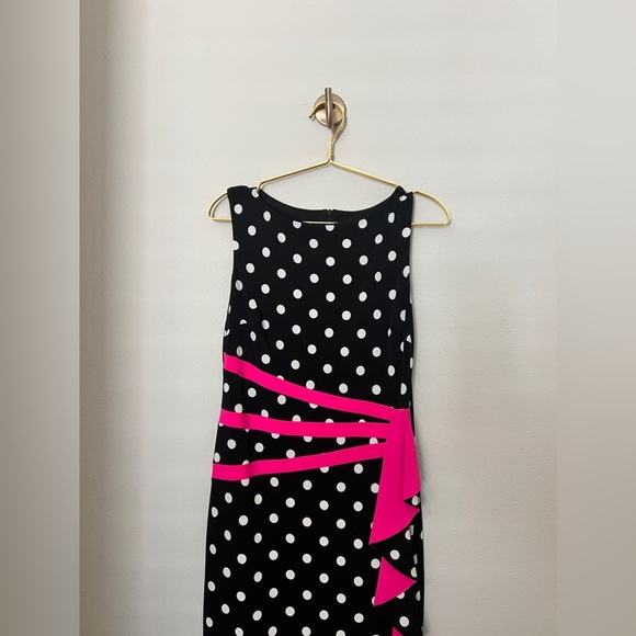EUC Joseph Ribkoff Black-Vanilla-Neon Pink Polka-Dot Dress Style 191828 Size 8 - Picture 10 of 15